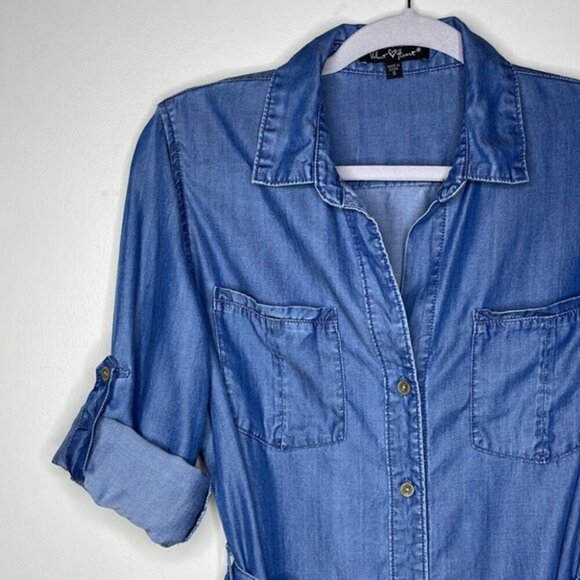 Velvet Heart Size S Anita Tencel Blue Chambray Button Down Casual Shirt Dress - Picture 11 of 12